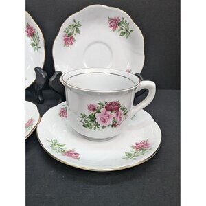 Formalities by Baum Bros Maria Rose Floral Teacup w/Saucer and 3 Extra Saucers